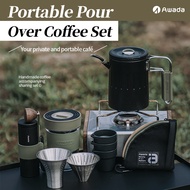Awada Outdoor Hand Drip Coffee Pot Grinder Professional Tea and Coffee Dual-Use Stainless Steel Tea Pot Travel Sharing Set