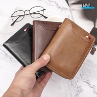 Erbu Men Short Wallet Multi-card Slot Solid Color Coin Purse Trifold Pu Leather Zipper Wallet For Business Travel