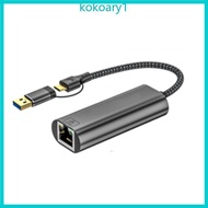 KOKO USB+Type C to Ethernet Adapter USB C to RJ45 2 5Gbps Gigabit Ethernet Networking Adapter Cable 