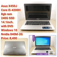 Asus X450J Core i5-4200H 8gb ram 240G SSD 14.1inch. with DVD Windows 10 Nvidia 840M-2G Price: 8,400