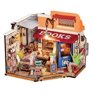 ROBOTIME DIY Miniature House Kit Mini Corner Bookstore Tiny House Making Kit with LED Wooden Craft D