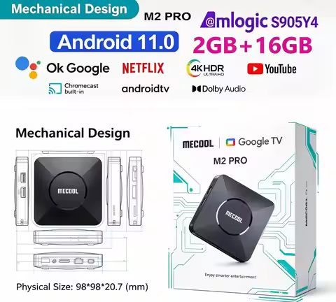 2026 New Arrival MECOOL M2 Pro TV Box Android Google TV 11 With Netflix Certification 4K S905Y4 2T2R