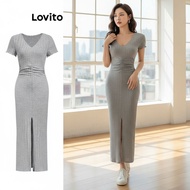 Lovito Women's Casual Plain Dress with Split Front L108ED610