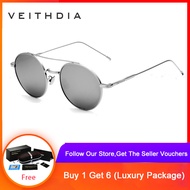 VEITHDIA แฟชั่นแว่นกันแดดสำหรับทั้งชายและหญิงแว่นตากันแดดเคลือบแม่เหล็กกระจกแว่นกันแดดกลมแว่นตาผู้ชา