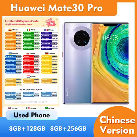 HUAWEI Mate30 Pro 5G 128GB 256GB ROM SmartPhone Android Screen 6.53inches 2400x1176px 4500mAh Used P
