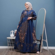 BAJU BATIK GAMIS WANITA BIRU NAVY SIZE STANDAR DAN JUMBO | FASHION MUSLIMAH GAMIS BIRU NAVY | GAMIS 