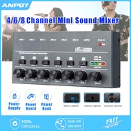 Professional Audio Mixer Stereo 4 Channel 6 Channel 8 Channel Sound Mixer 5V 2A USB Power Mixer for 