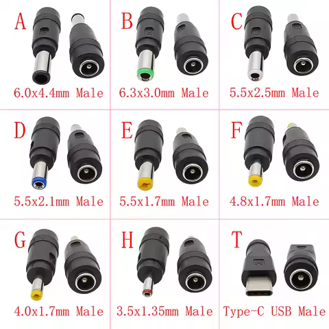 DC Power Connector 5.5x2.1mm Female Jack to Male Plug 6.0x4.4 6.3x3 5.5x2.5 5.5x1.7 4.8x1.7 4.0x1.7 