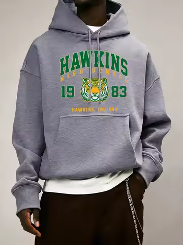 Hawkins High School 1983 Prints Men Hoodie Autumn Pocket Sportswear Loose Fleece Pullover 14 Colour 