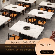 02Commercial Dining Hot Pot Restaurant round Table Stone Plate Marble Dining Table and Chair Korean Gas Stove Inductio
