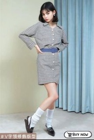 （全新轉售Rika）REDYAZEL氣質格紋長袖上衣+短裙附腰帶兩件組SET