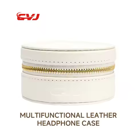 CVJ Portable Leather Earphone Case Mini Round Storage Bag for Wired Earbuds & Accessories
