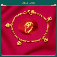 ASIX GOLD Emas 916 Original Lelong Gelang + Cincin Boleh Laras Gelang Tangan Perempuan Viral Murah R