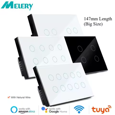 Melery Wifi Smart Tuya Light Switch 4/5/6/8/10 Gang Glass Wall Touch Sensor Alexa Remote Voice Contr