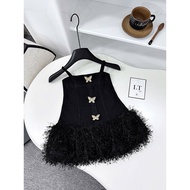 Váy đầm bé gái G79 G80 váy 2 dây phối lông đính tag cho bé gái mặc noen giáng sinh tết