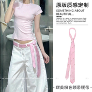 韓系甜美粉色圓點絲巾皮帶女高顏值配裙子系腰腰鏈辣妹風腰間配飾-粉色波點領結腰帶【長約140CM】 均碼-款式5