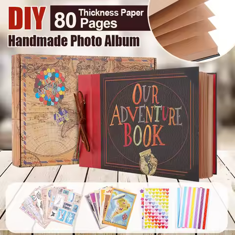 80Page DIY Handmade Photo Album Scrapbook Our Adventure Book Retro Kraft Album Wedding Anniversary M