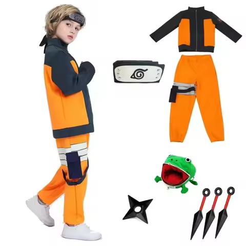 Kids Uzumaki Akatsuki Cosplay Boys Girls Uzumaki Jacket Pants Headband Frog Wallet Child Uniform Kun