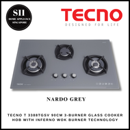 TECNO T 3388TGSV 90CM 3-BURNER GLASS COOKER HOB WITH INFERNO WOK BURNER TECHNOLOGY + 1 YEAR WARRANTY