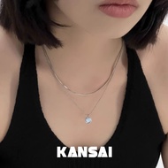 KANSAI Double Layer Azure Blue Love Necklace Female Niche Design Sweet Cool Temperament Korean Versi