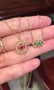 詢價 -18K gold Natural Ruby emerald diamond necklace