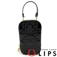 二手 Dior Lady Dior Corin Dior 手機支架 S0872OVRB_M900 黑色漆皮小姐單肩包