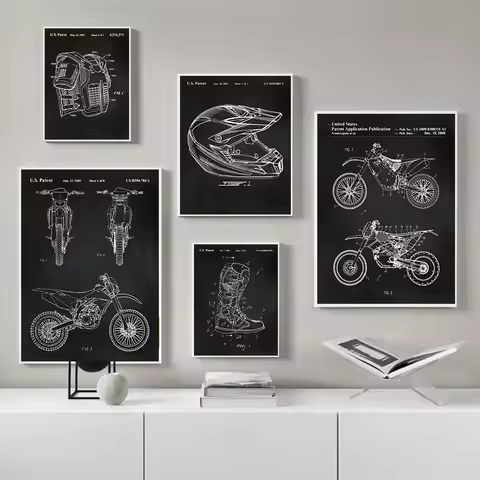 Dirt Bike Patent Poster Helmet Body Armor Motorbike Boots Blueprint Print Motocross Lover Gift Canva
