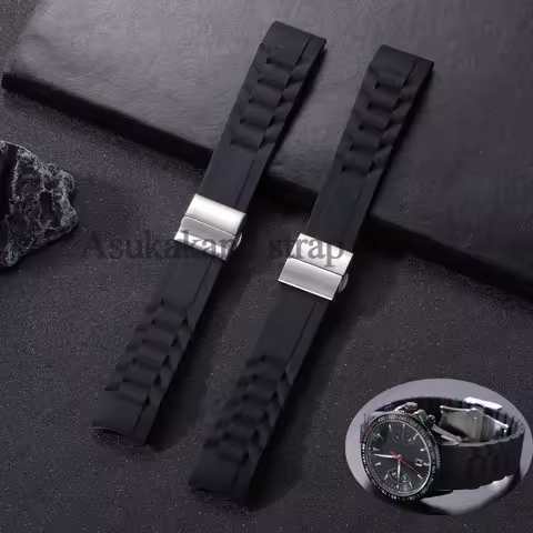 20mm 22mm Soft Silicone Watchband Curved End Folding Buckle Strap for Seiko 5 for Citizen for IWC Un