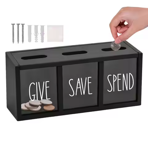 3 Grids Wall-mounted Save Spend Bank Clearly Visualized Money Saving Box Bank Give Save Spend Money 