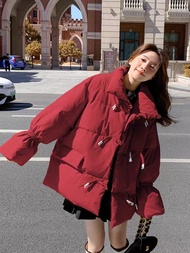 Áo Khoác Cotton Dày Màu Đỏ Cho Nữ Phong Cách Hàn Quốc HongKong Bread Style Áo Khoác Ngoài Mùa Đông C