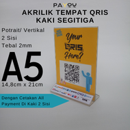 Akrilik Tempat QRIS/ Barcode A5 2mm kaki segitiga dengan cetakan logo all payment