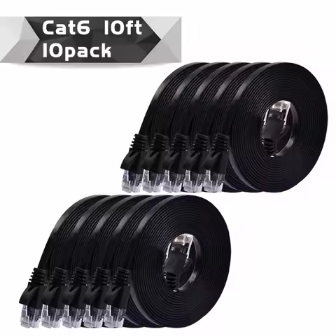 10Package 0.25m,50cm,1m,2m,3m,5m,10mblack/whitecolor CAT6 Flat UTP Ethernet Network Cable RJ45 Patch
