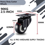 2.5 Inch Dia Heavy Duty 90KG Black Polyurethane Swivel Castor Wheels Trolley Furniture Caster