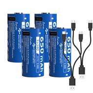 Yonii 650mAh ลิเธียมไอออน 3.7V 16340 USB Type-C ชาร์จเร็ว CR123A/16340+สายชาร์จ/Li-ion เครื่องชาร์จถ