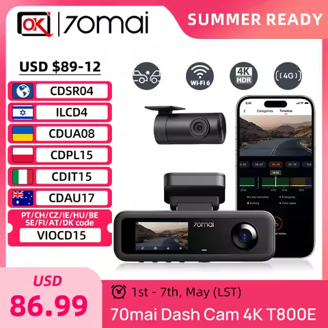 70mai T800E 3-Channel Dash Camera 2160P Dual 4K Triple View HDR Supercapacitor GPS WiFi 6 70mai t800