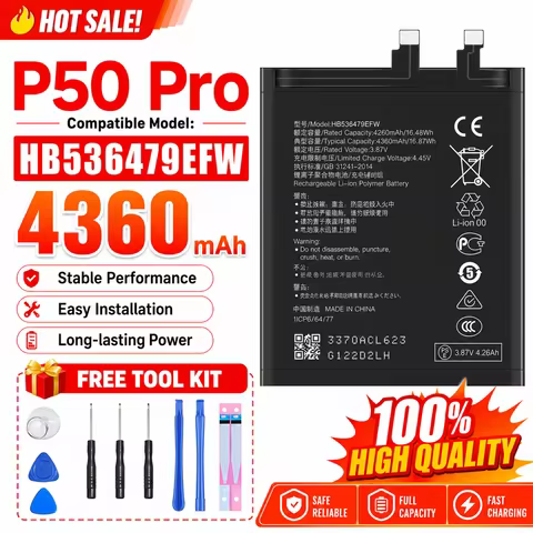 HB536479EFW Li-Polymer Phone Battery 3.85V Standard Drain Rechargeable Replacement for Huawei P50 Pr