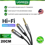 UGREEN 3.5 mm Male to 2 Port 3.5mm Female Aux Audio Jack Microphone Stereo Y Splitter Cable Nylon Braided Converter Adapter Earphone Headphone Headset PC Laptop Smartphone Tablet Dell Asus Acer Samsung Huawei Oppo Vivo Android Windows 20 CM