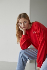 主題刺繡衛衣/ 紅