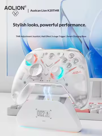 AOLION K20 TMR Joystick for Switch 2 RGB Wireless Gaming Controller with Charging Dock Gamepad Hall 