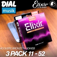 Elixir 16564 3 Pack Acoustic Bronze Nanoweb 11-52/ Original Elixir 3 Set Acoustic Guitar Strings