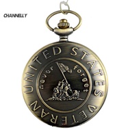 channelly Vintage US Veteran Army Bronze Pocket Watch Quartz Necklace Pendant Antique Gift