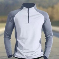 Áo Thun Nam Tay Dài Nhanh Khô Thể Thao Ngoài Trời Áo Thun Nam Tay Dài Khóa Kéo Nửa Khóa Chạy Xe Đạp
