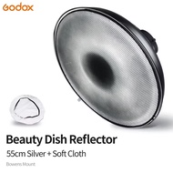 Godox 55cm 22" Studio Silver Beauty Dish Bowens Mount + Honeycomb Grid + Diffuser Sock for DE300 SK3
