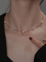 1條優雅精緻 S925 純銀養殖假珍珠項鍊，適合女性派對約會禮物每日穿戴生日禮物