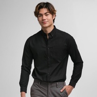 era-won เสื้อเชิ้ต คอปก แขนยาว Oxford Shirt Signature  สี Black (กระดุมสีดำ)