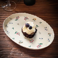 Wavy Side Floral Dinner Plate Pastoral Style Ceramic Plate Household Tableware Oval Plate ins Style 