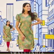 {**ส่งฟรี**} SMALL INDIA ✨👚 Trending Pattern Green Printed Kurti Top เสื้อผู้หญิง ✨👚 Women Kurti Top