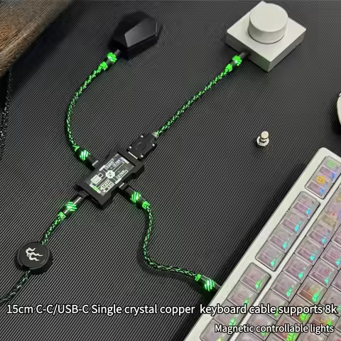 15cm C-C/USB-C Single Crystal Copper Keyboard Cable Supports 8k Magnetic Controllable Lights for HM 