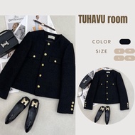 Fashionable round neck tweed coat for women Tuhavu room, Korean style tweed coat for women Jacket