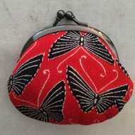 Japanese Pattern Kiss Lock Wallet - Butterfly Design - Red